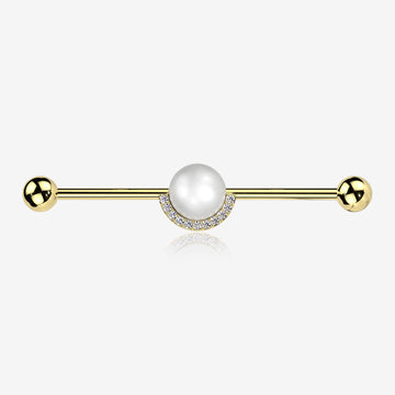 Golden Pearlescent Sparkle Crescent Rim Industrial Barbell-Clear Gem